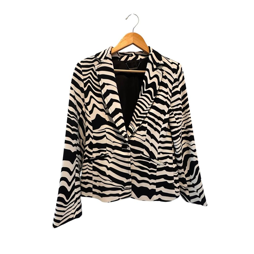 Trina Turk Zebra Print Blazer Size 8 Animal Print Statement Jacket Mod Wife EUC